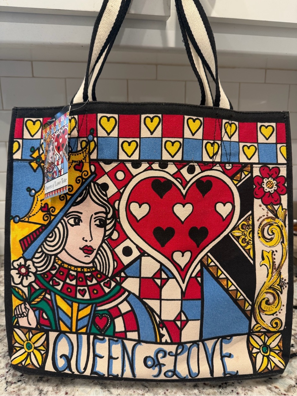 Brighton Queen of Love Canvas Tote in Red, Blue, Yellow, Black